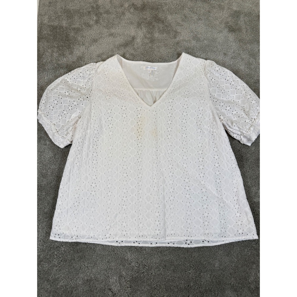 Draper James White Eyelet Puff Sleeve Blouse